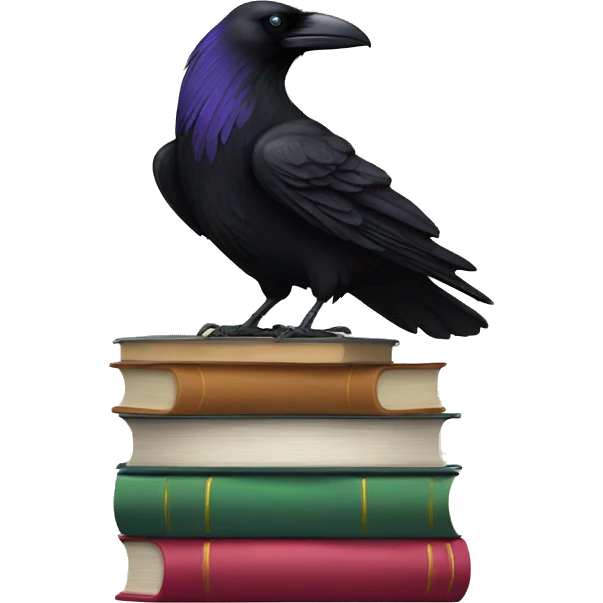 Raven standing on a stack of books emoji
