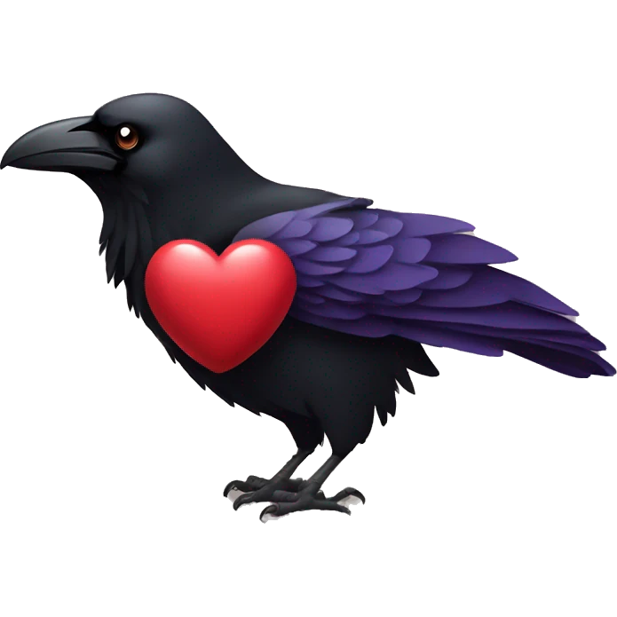 Raven holding a heart emoji