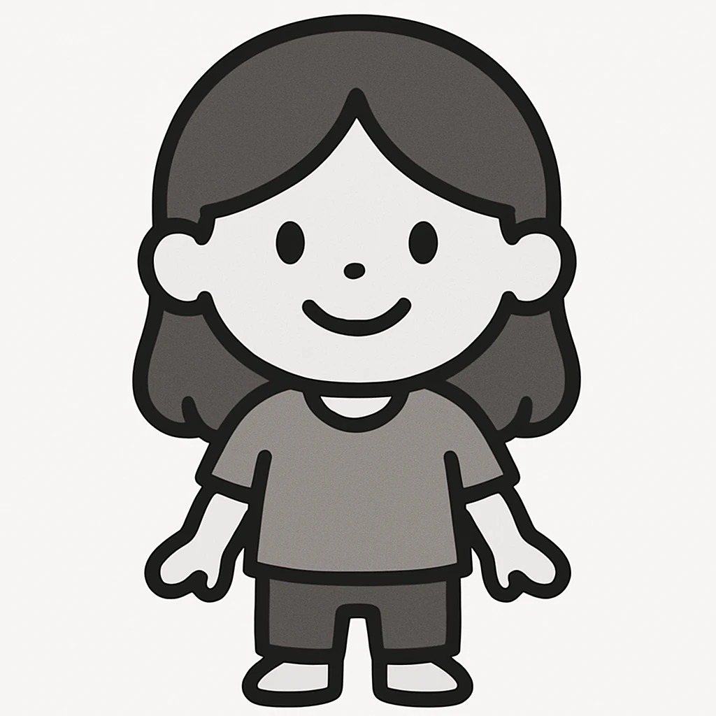 a girl with brown hair, smiling, minimalistic style, flat gray illustration emoji