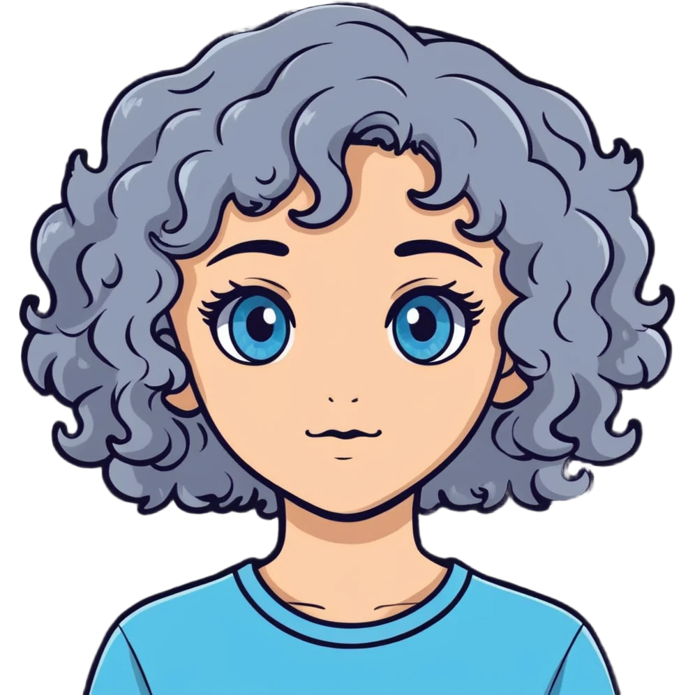 girl with grey curly hair and blue eyes emoji