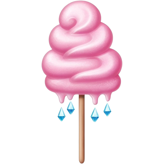 Glossy pink cotton candy on stick with shiny sugar crystals and reflective highlights emoji