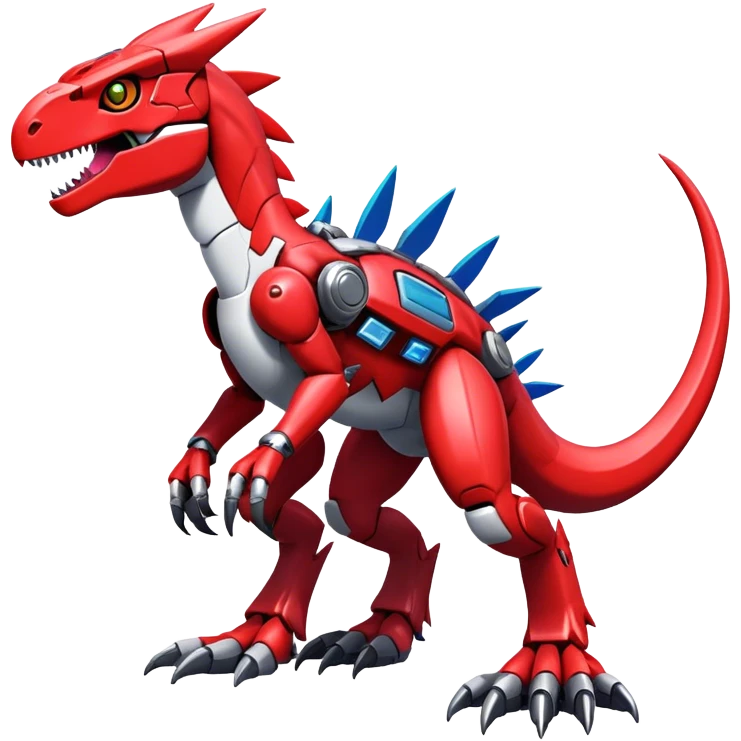 Furry Cool Edgy Futuristic shiny colorful Digimon-Fakemon-Guilmon-Velociraptor-Mecha full body   emoji