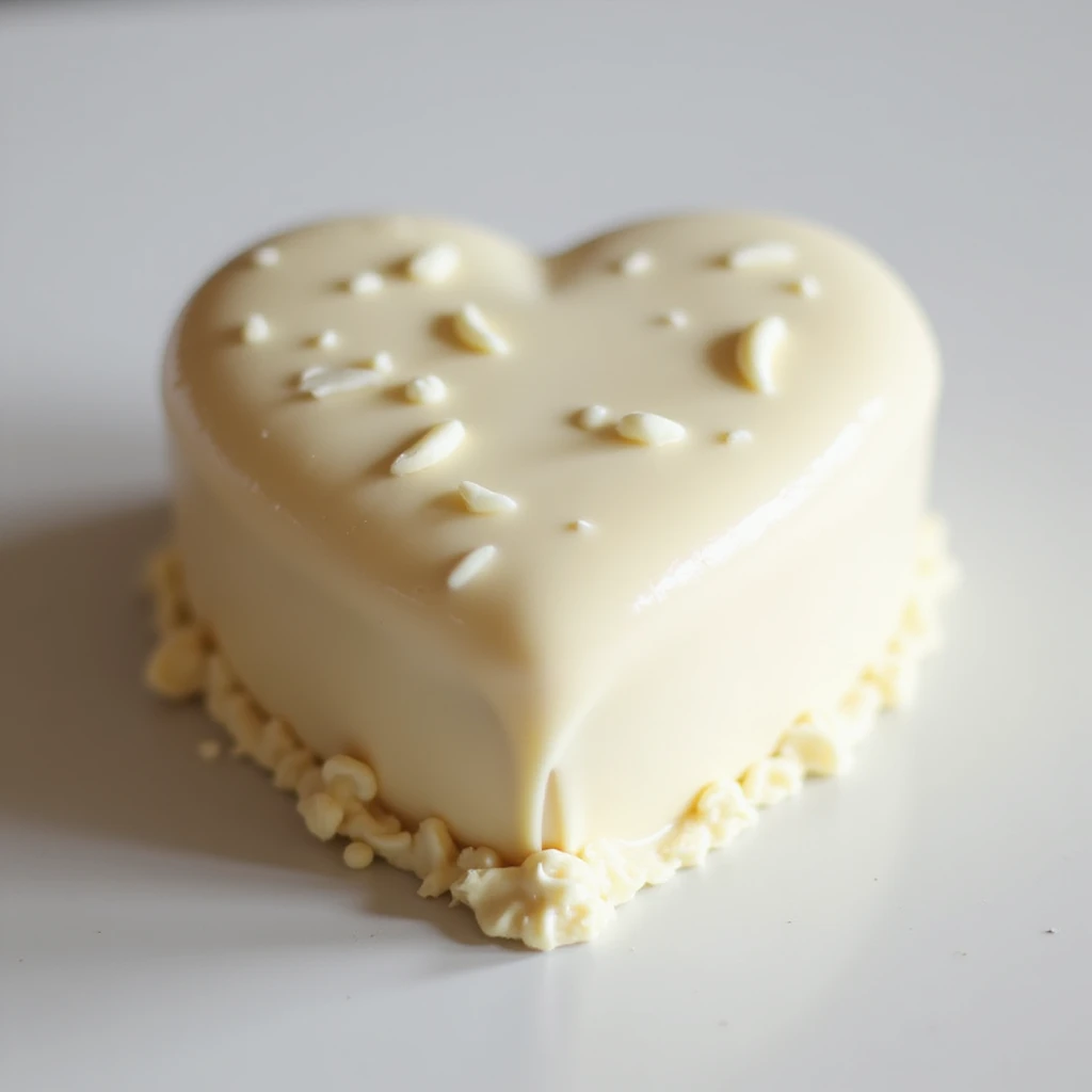 realistic heart-shaped white chocolate cake with glossy ganache, photorealistic style emoji
