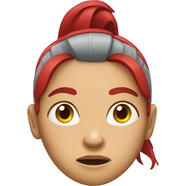 Woman with red ponytail looking at the camera in disgust emoji