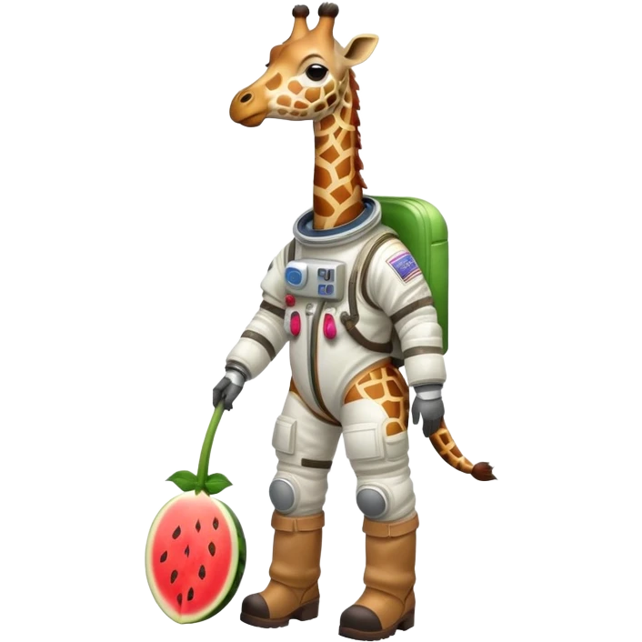 giraffe with watermelon-shaped body, brown boots, astronaut helmet emoji