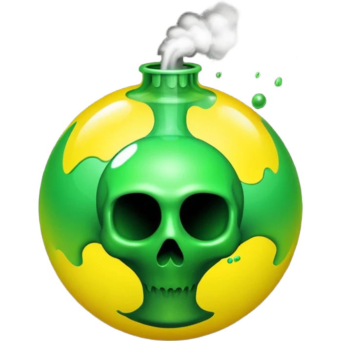 create a poison bomb which is radioactive in color, make the poison inside spoiling out and make the bomb gradient from green to yellow, make the bomb a sphere, don't add a radioactive symbol in the middle emoji