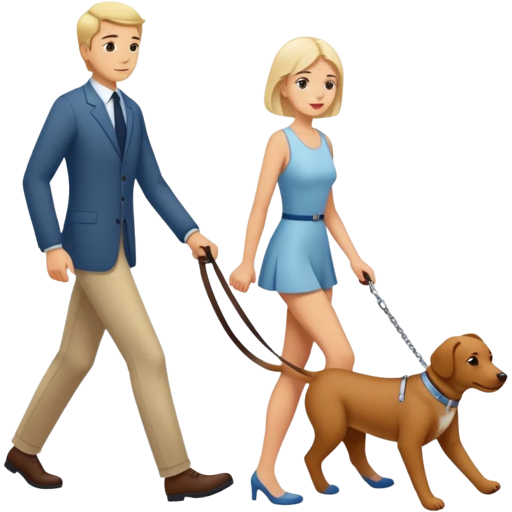 Woman walking a man on a leash with the man on all fours like a dog emoji