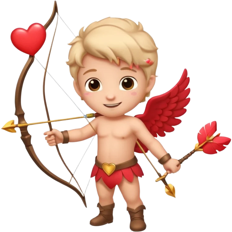Adorable Cupid with his magical bow and arrow shooting love hearts emoji