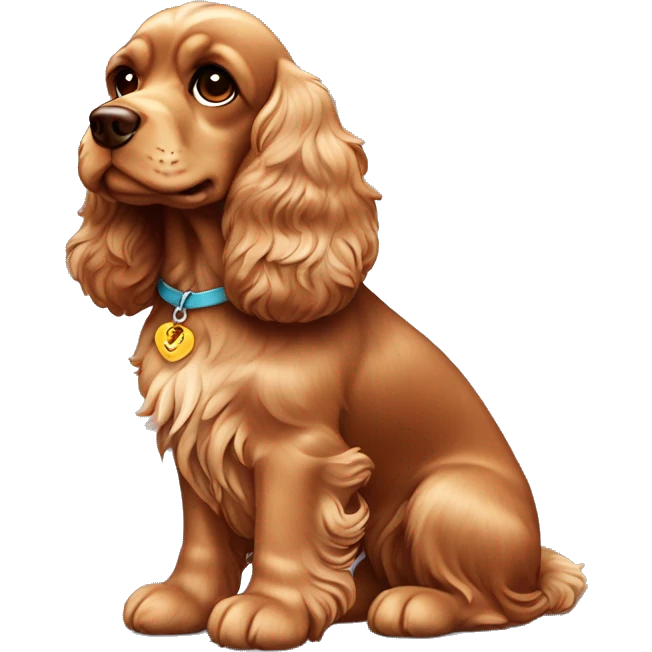 brown angel wing cocker spaniel. Dog sits show the whole body. emoji