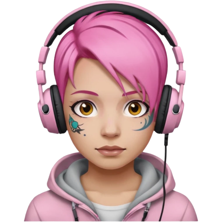 headphone and tattoes on face and pink haired emoji