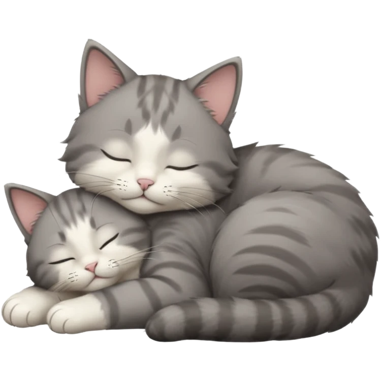 dark grey and white small cat with closed eyes, leaning his head on his paw while leaning on his elbow lying down emoji