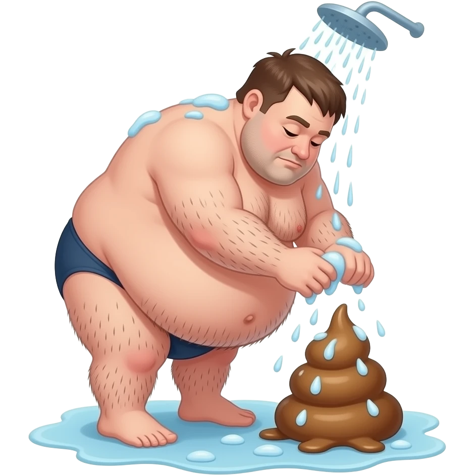 its a disgusting hairy obese unshaved man showering while pooping emoji