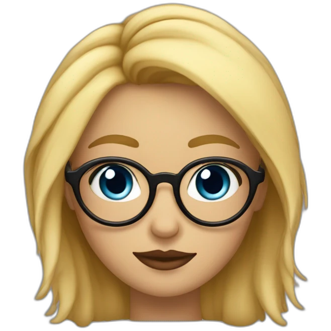 chica rubia con pelo largo ondulado, con ojos azules, labios rojos y gafas negras emoji