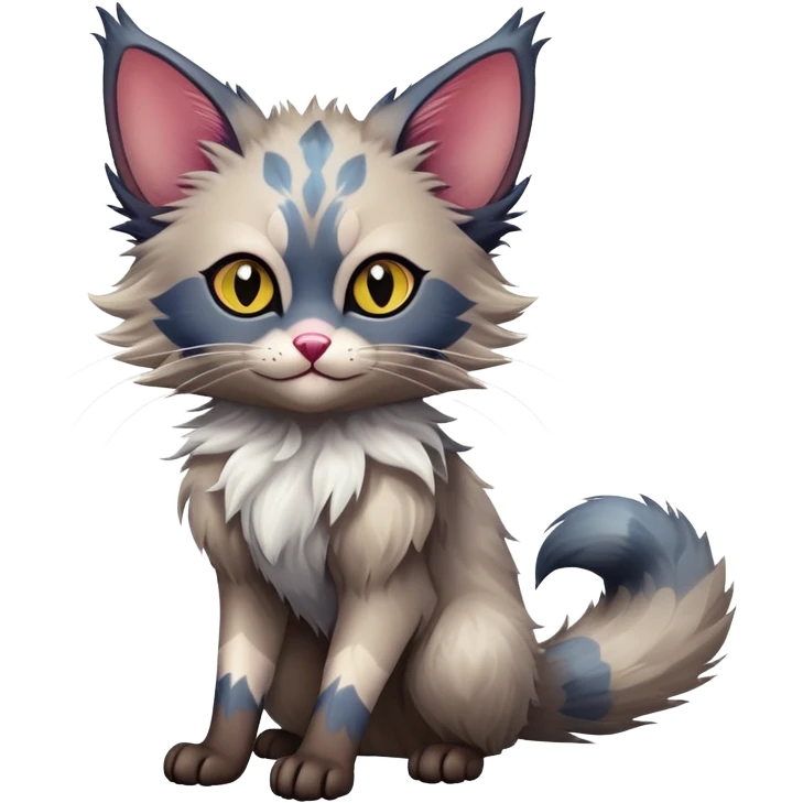 Colorful exotic Fantasy-Ragdoll-Fakémon-Lykoi-feline-hybrid (full body) emoji