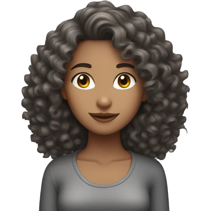 brunette with curly hair and gray cat emoji