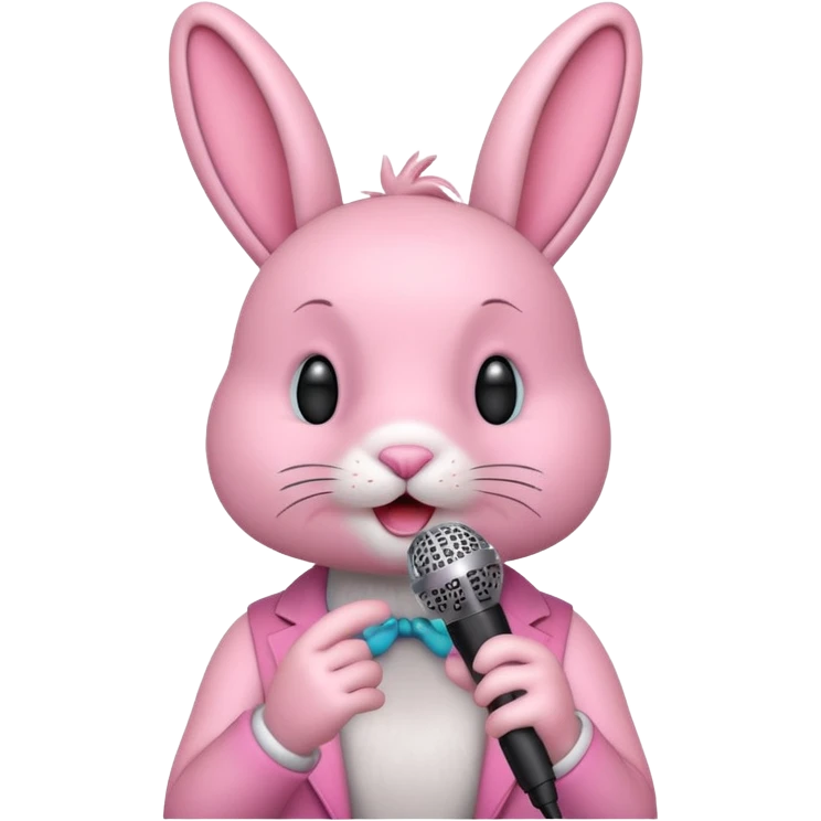 pink bunnie singing , holding mic emoji