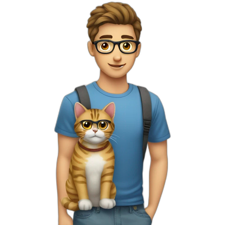 joven gafas cargando gato rayado emoji
