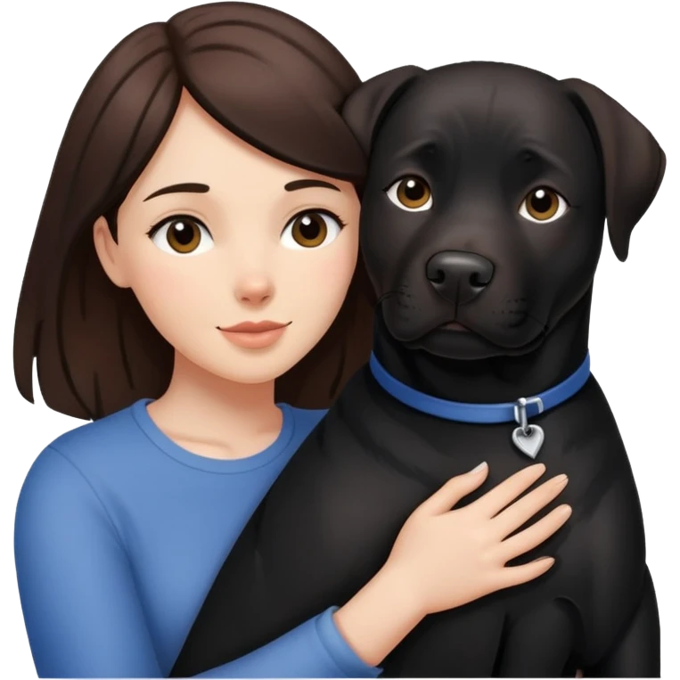 Brunette hugging a black labrador/american staffordshire dog emoji