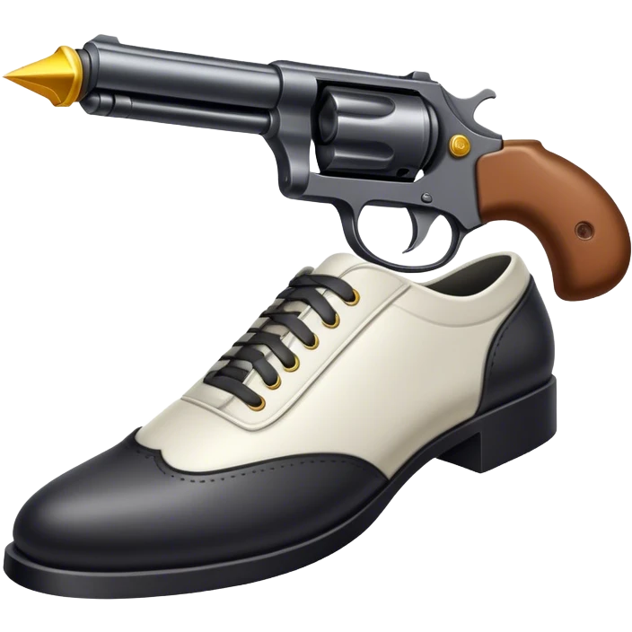 a gun pointed at a shoe emoji