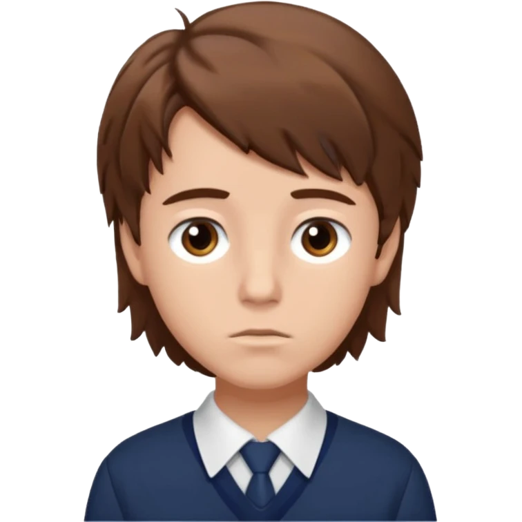 Design Xavier Thorpe with messy brown hair, artistic vibe, school uniform & thoughtful look. emoji