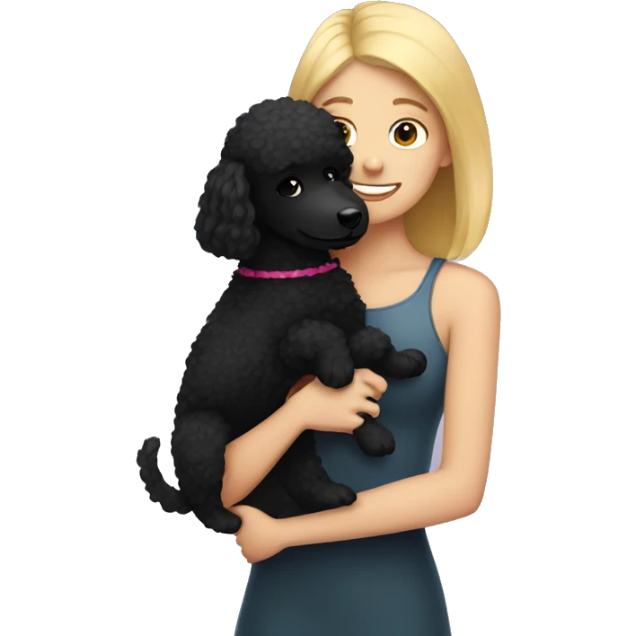Blonde girl hugs black poodle emoji