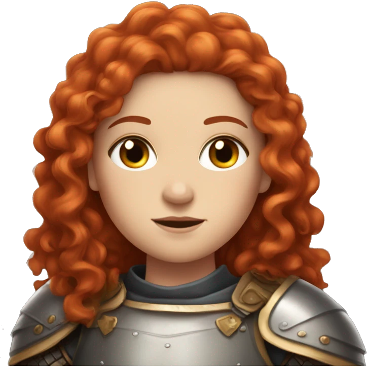a white girl with long red curly hair and freckles, wearing armor emoji