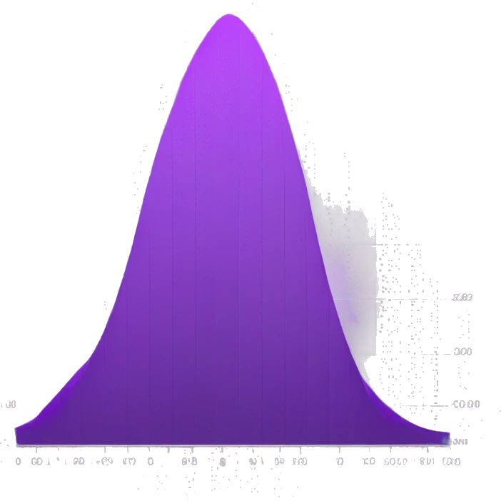 Normal distribution graph with a wider peak and purple hue emoji