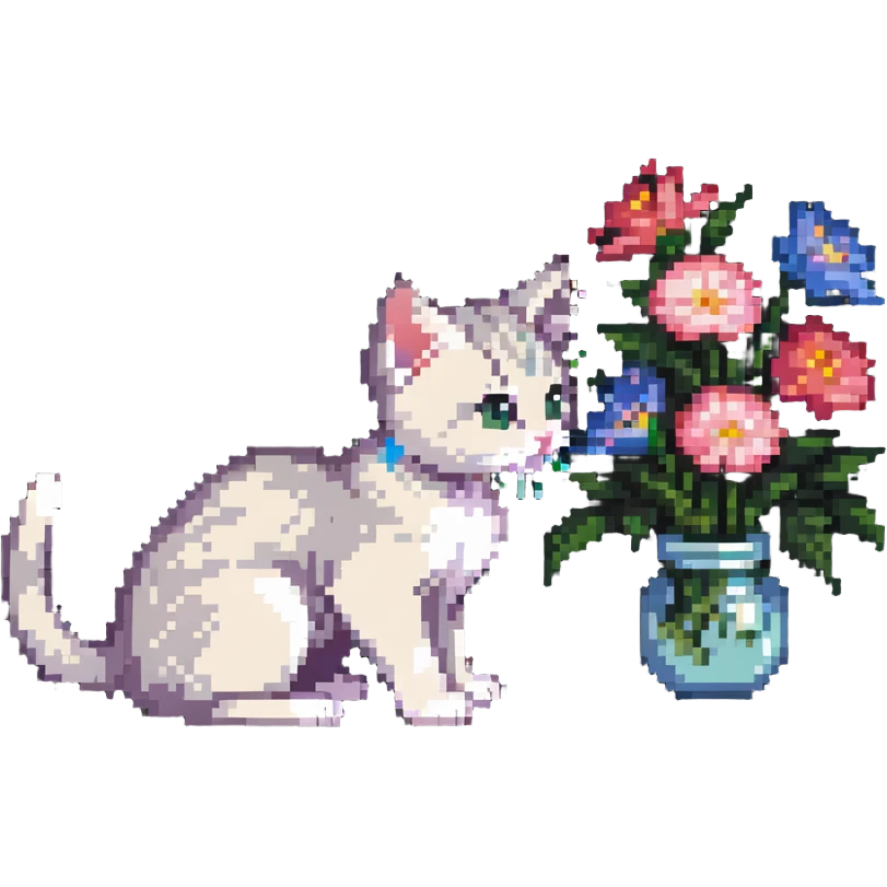 Kitten smells flowers emoji
