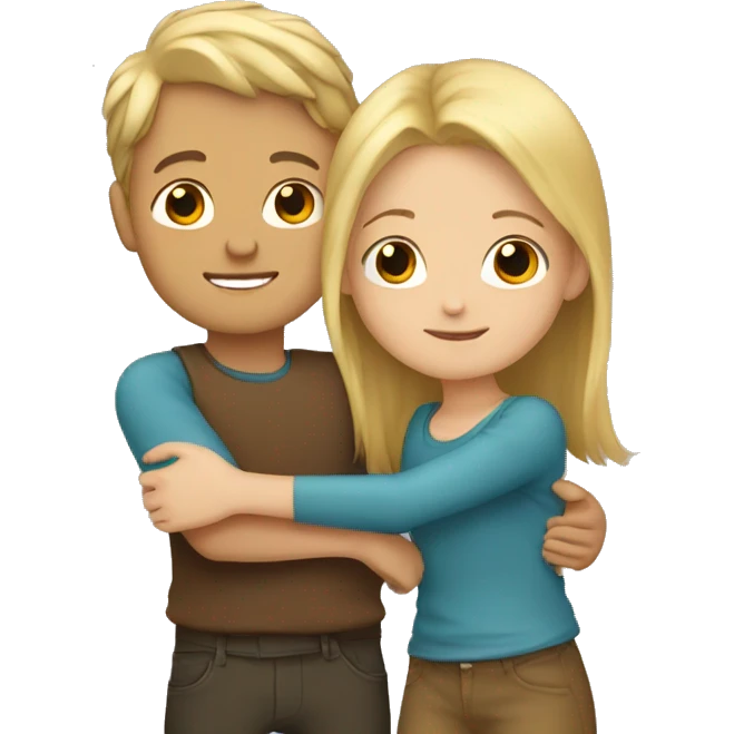 Blonde boy hugging a brown hair girl emoji