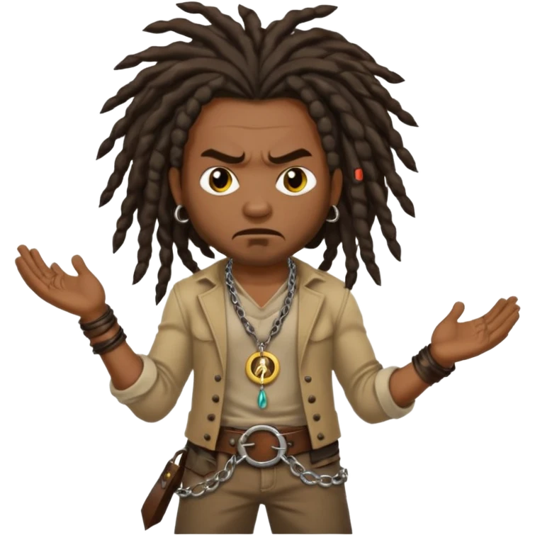 a angry black man with dreads and a circle pendant chain to the side slanging back and forth a belt emoji