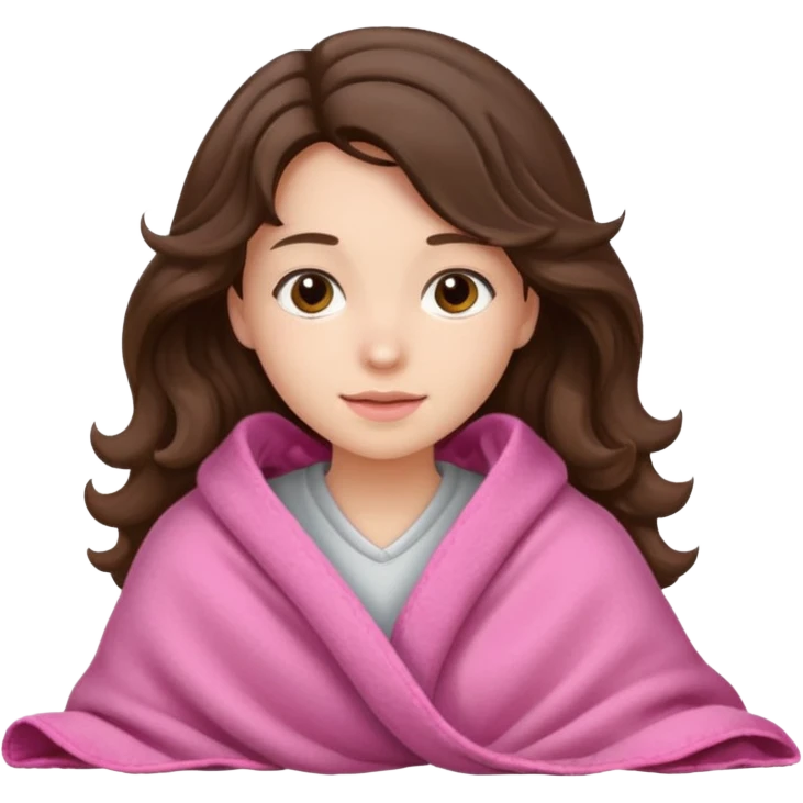Brunette girl wavy wearing pink blanket nothing underneath emoji