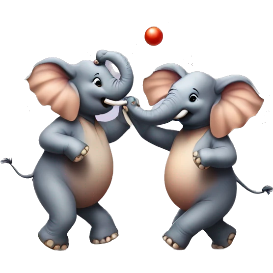two elephants dancing on a ball  emoji