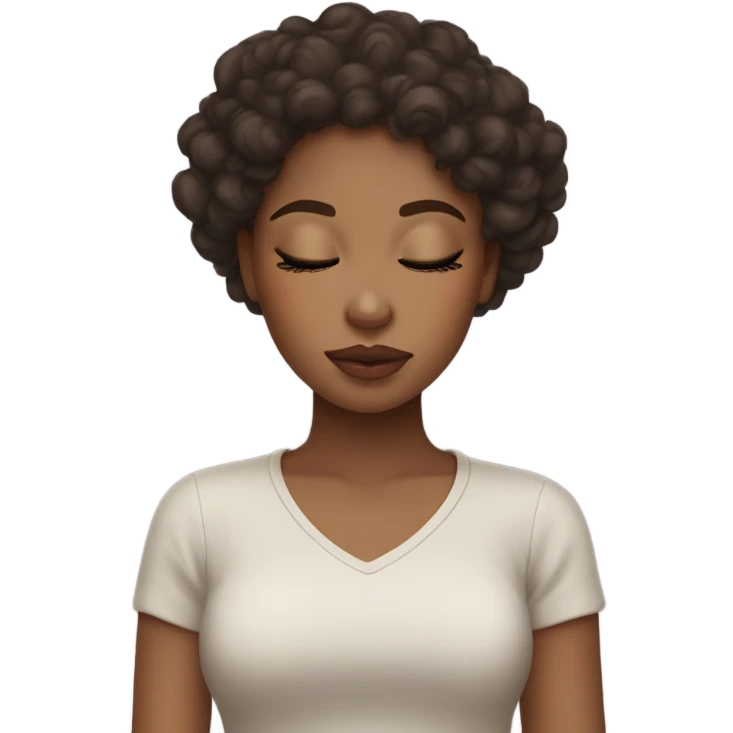 Neutral neutral shade girl with dark brown curly hair sleeping, juicy lips  emoji
