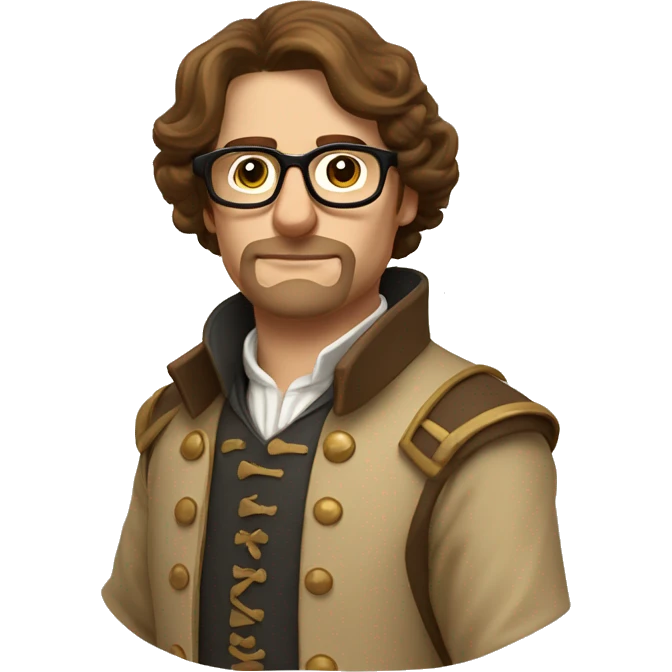 Musketeer man beige jacket short brown hair garden thin glasses emoji