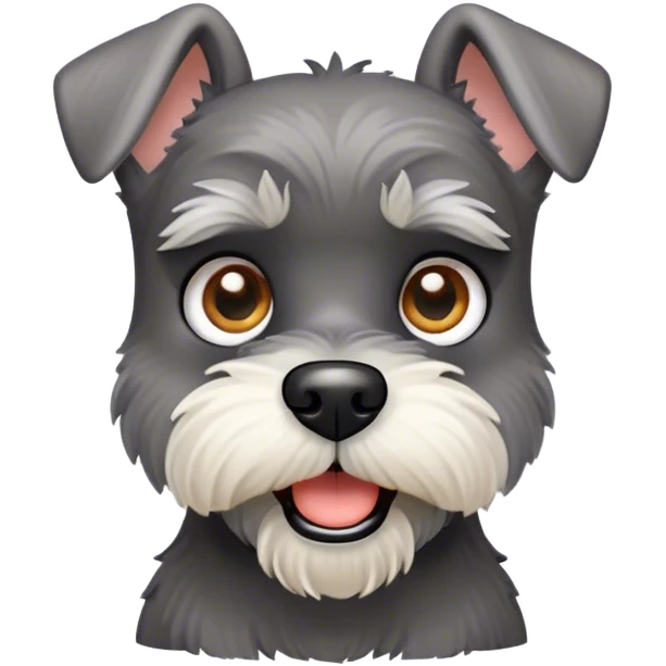 Cinematic Comical Miniature Schnauzer Portrait Emoji, Head tilted dramatically with a comically shocked expression and large, animated eyes, featuring a sharply defined salt-and-pepper fur with exaggerated, humorous eyebrows, simplified yet hilariously detailed, glowing with a bold, playful radiance, high shine, exuding a spirited and cheeky charm, styled with a soft glowing outline, capturing the essence of a Miniature Schnauzer that appears ready to dash into a burst of comic energy! emoji