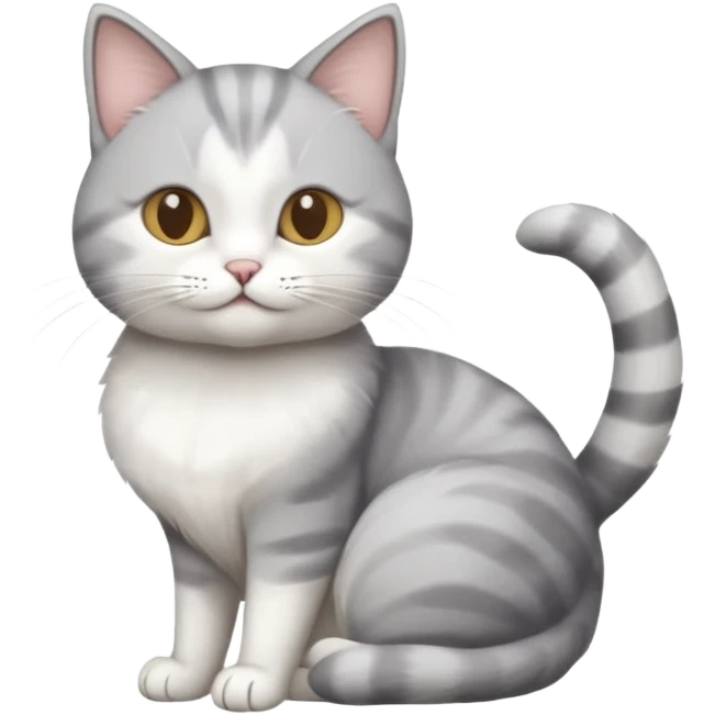 grey and white cat doing a big long stretch emoji