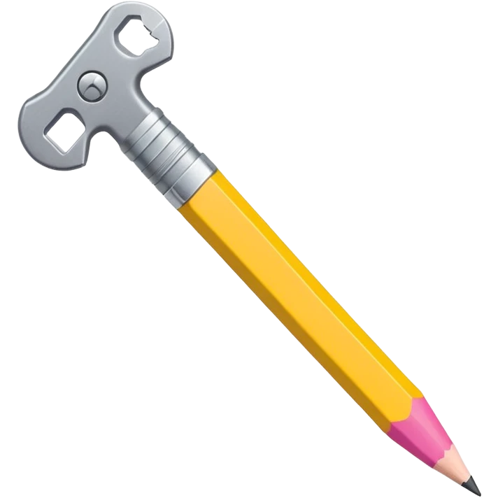 A flat-style illustration of a pencil crossed with a wrench, forming an "X" shape. The pencil is yellow with a pink eraser, and the wrench is metallic gray. Clean, simple, modern design, cartoon style, white background, iOS emoji aesthetic. emoji