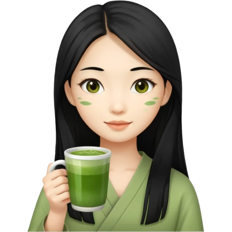make an asian girl with long hair that loves matcha (in a cup not glasses) emoji
