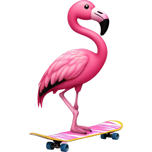 Pink flamingo on skateboard emoji