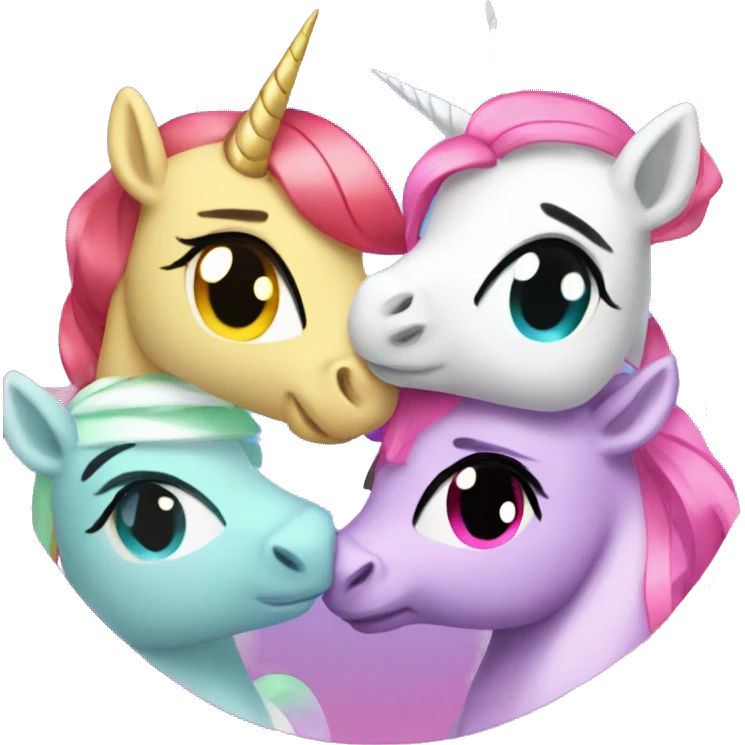 Four unicorns with power puff girls powers hugging emoji
