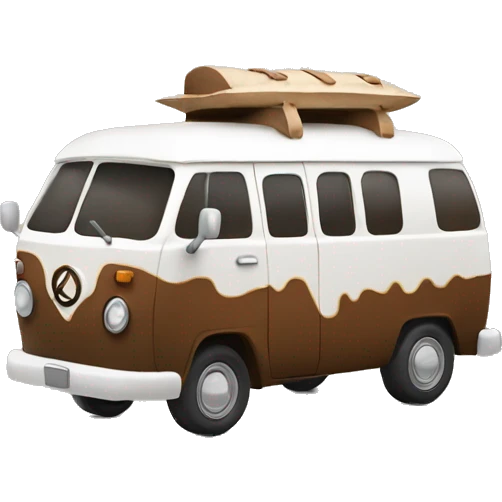 traveling 3d brown and white hippie van emoji