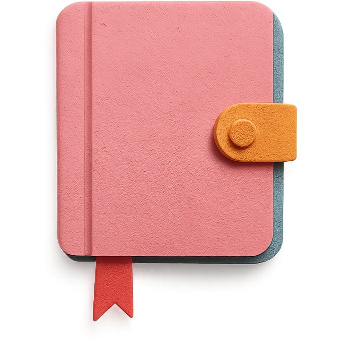 a pink diary with ribbon, paper craft style emoji