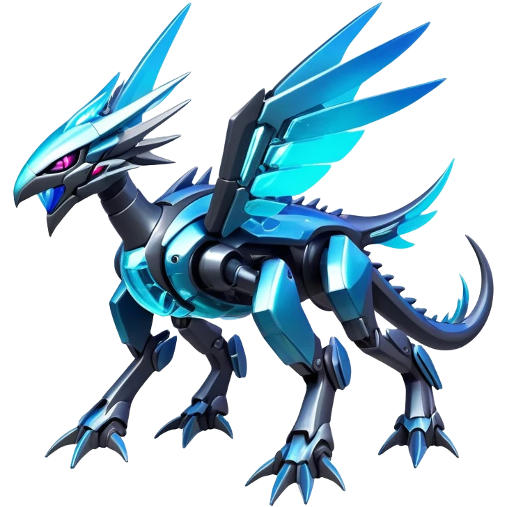  Epic legendary rare glowing mechanical Shiny sparkly transparent bioluminescent luminescent vibrant bright pastel dark exotic iridescent colorful gradients futuristic modern metallic glossy glittery fantasy-cyber-Fakémon-Vernid-Dialga-Palkia-mecha-creature emoji