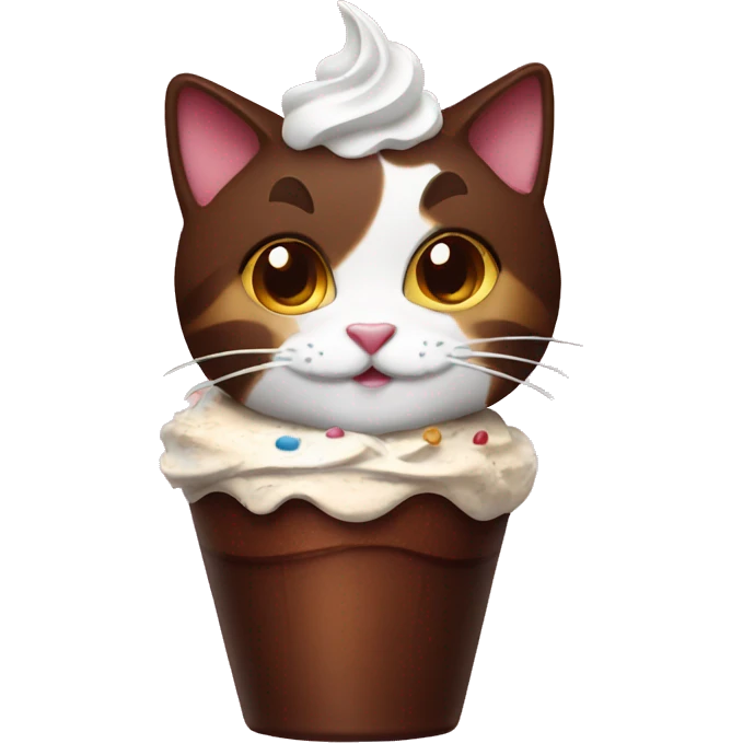 Chocolate sundae with calico cat emoji