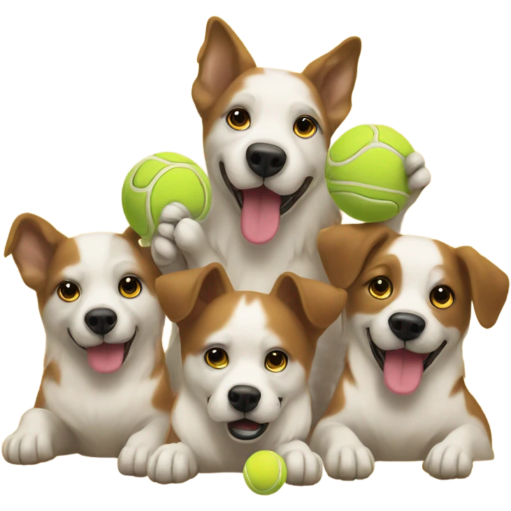 a group of dogs with tennis emoji