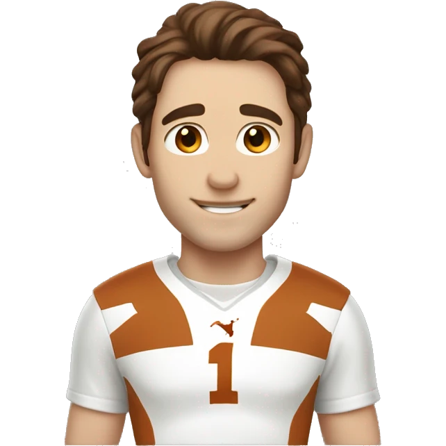 Brown hair, pale skin, male with hook em horns for University of Texas Longhorn. emoji