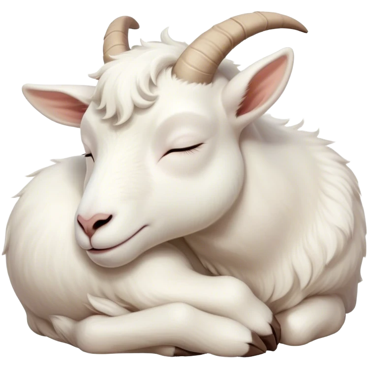 Meme-Worthy Cute Sleeping White Goat Portrait Emoji, Head resting peacefully with a contented smile, showcasing a delightfully sturdy build and a luxuriously soft white fur, eyes shut in a serene, restful nap, Simplified yet hilariously adorable features, highly detailed, glowing with a soft, drowsy light, high shine, relaxed and utterly lovable, stylized with an air of playful laziness, bright and heartwarming, soft glowing outline, capturing the essence of a comically sleepy goat, so meme-worthy it feels like it could instantly become the next viral sensation of adorable slumber! emoji