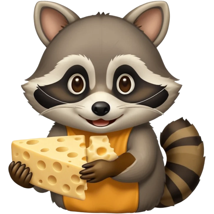 Raccoon eating cheese with smile emoji