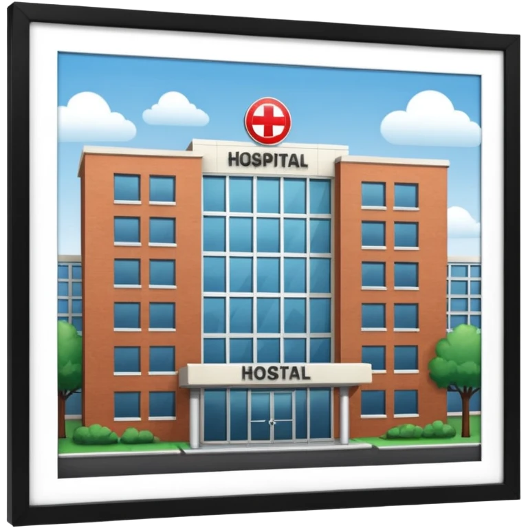 hospital outside, with text hospital emoji