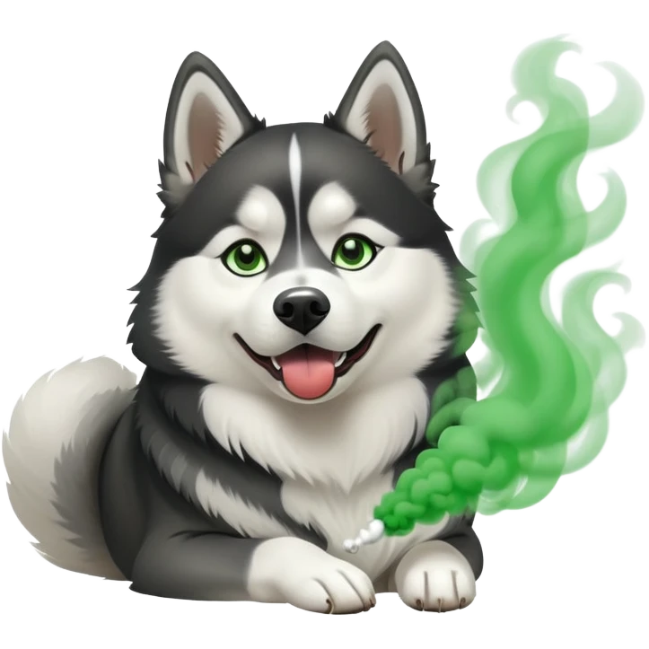 Black and white Husky dog farting green smoke emoji